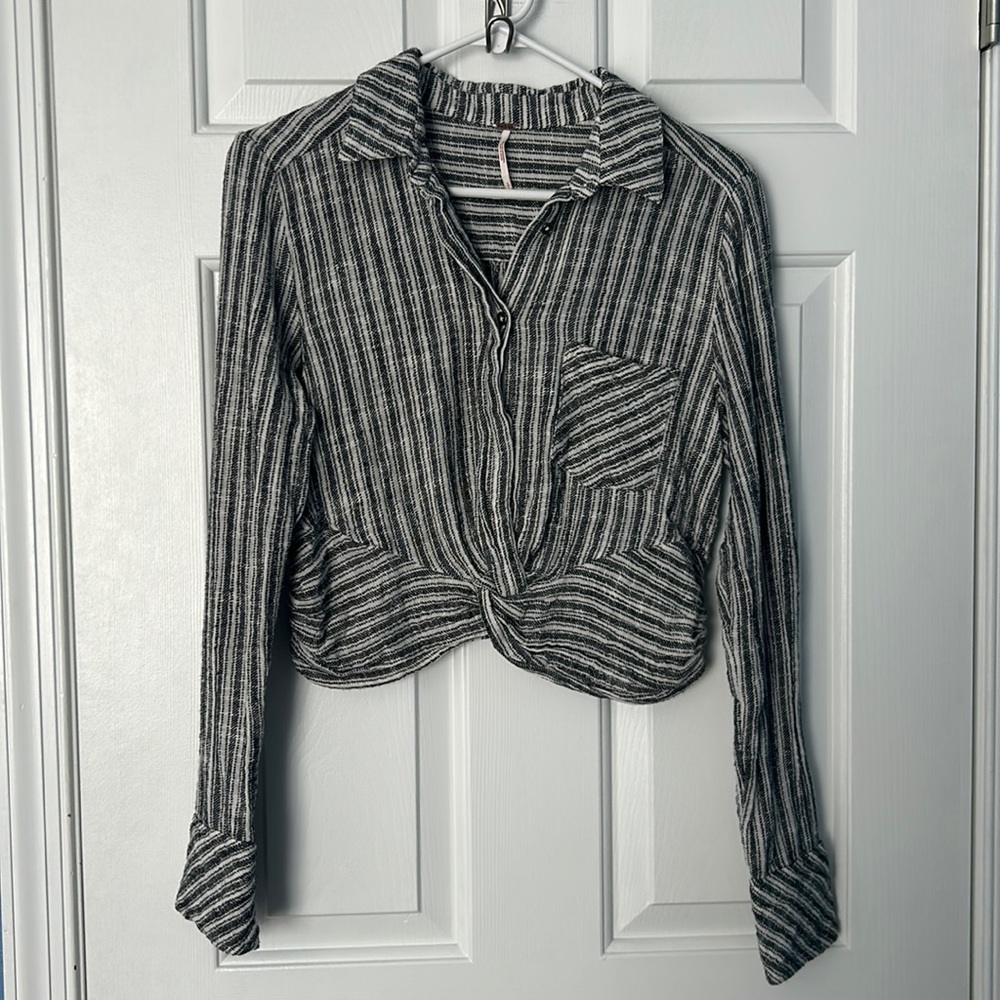 Free People Lust for Life Black and White Striped Indie Crop Top Size S